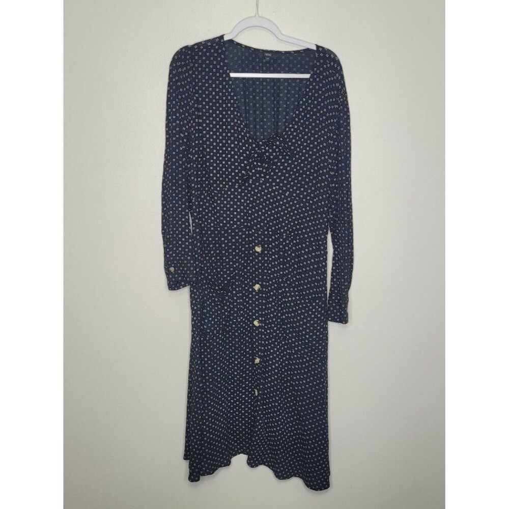 Next navy blue all over print modest long sleeve midi chore pocket dress